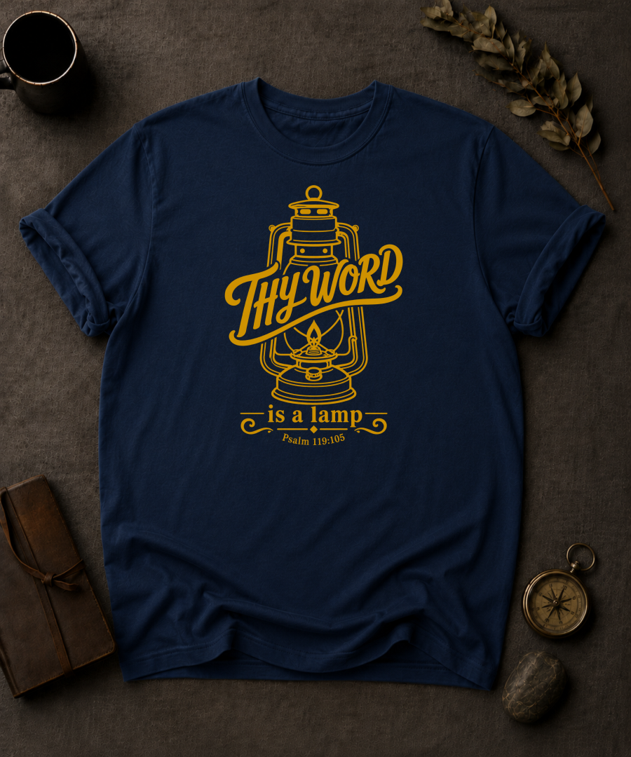 Thy Word Is a Lamp Psalm 119:105 Christian T-Shirt in Black - Comfort Colors 1717 | To His Glory Club