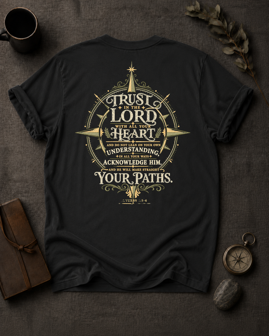 Trust the Lord Christian T-Shirt in Black - Comfort Colors 1717 (back view)