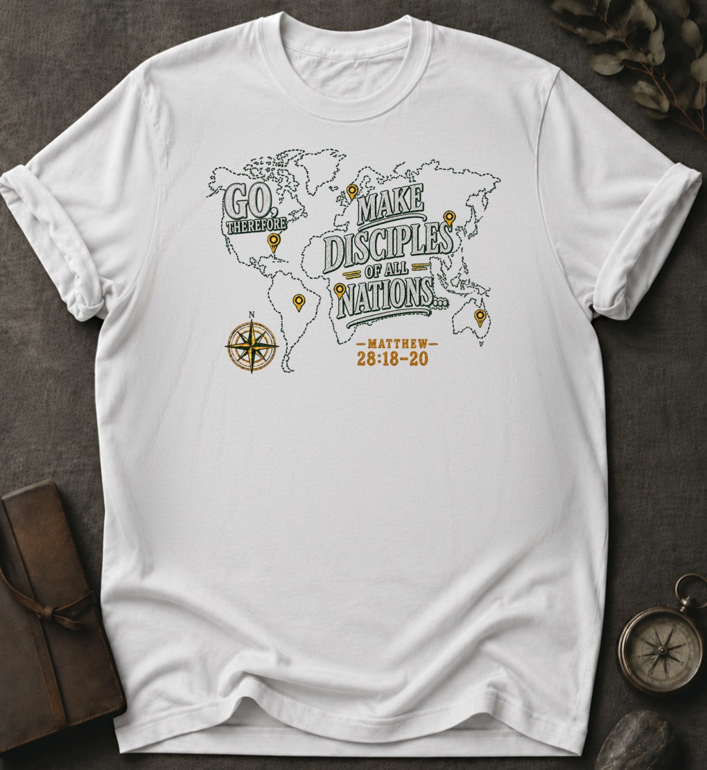Go, Therefore Christian T-Shirt in White - Comfort Colors 1717 | To His Glory Club