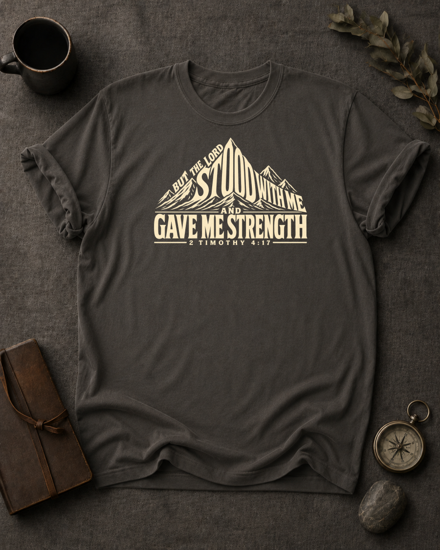 The Lord Stood With Me 2 Timothy 4:17 Christian T-Shirt in Pepper - Comfort Colors 1717 | To His Glory Club