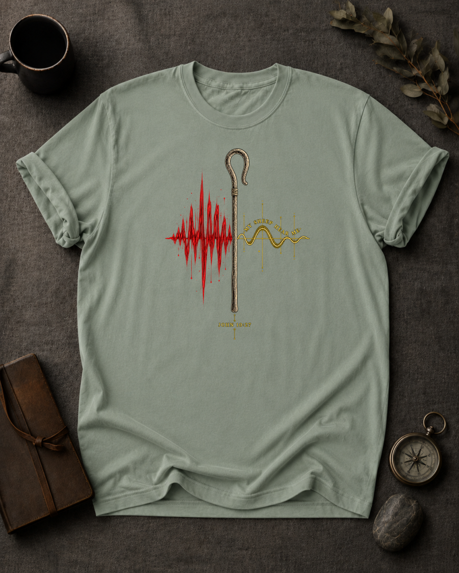 My Sheep Hear My Voice – John 10:27 Christian T-Shirt in Bay - Comfort Colors 1717 | To His Glory Club