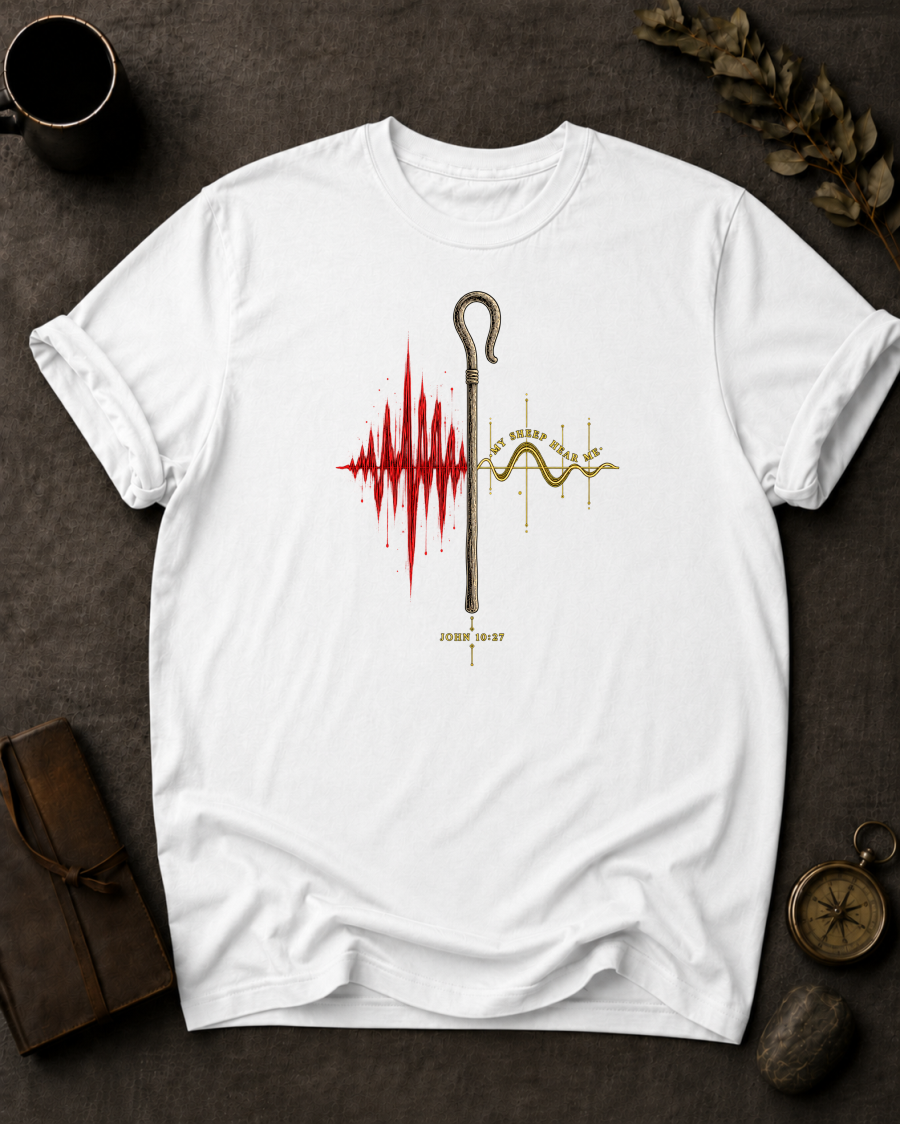 My Sheep Hear My Voice – John 10:27 Christian T-Shirt in White - Comfort Colors 1717 | To His Glory Club