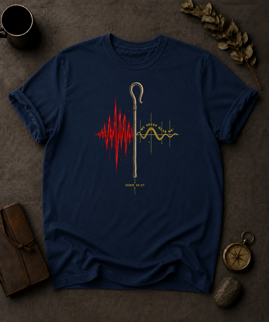 My Sheep Hear My Voice – John 10:27 Christian T-Shirt in True Navy - Comfort Colors 1717 | To His Glory Club