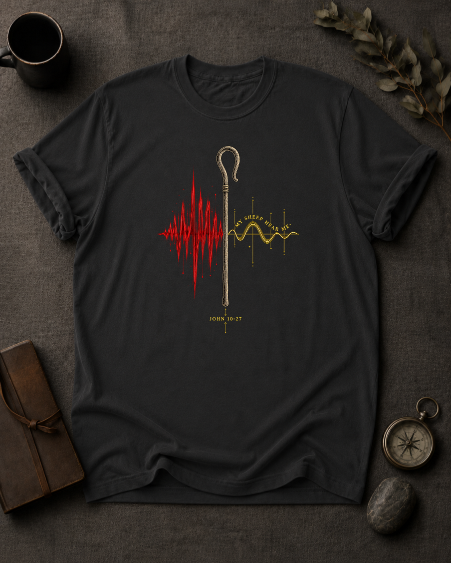 My Sheep Hear My Voice – John 10:27 Christian T-Shirt in Black - Comfort Colors 1717 | To His Glory Club