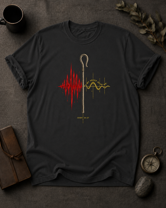 My Sheep Hear My Voice – John 10:27 Christian T-Shirt in Black - Comfort Colors 1717 | To His Glory Club