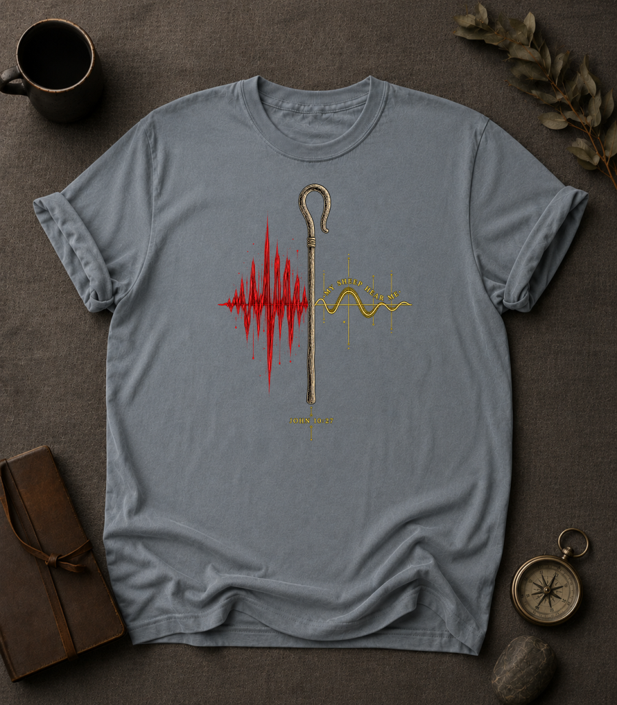 My Sheep Hear My Voice – John 10:27 Christian T-Shirt in Granite - Comfort Colors 1717 | To His Glory Club