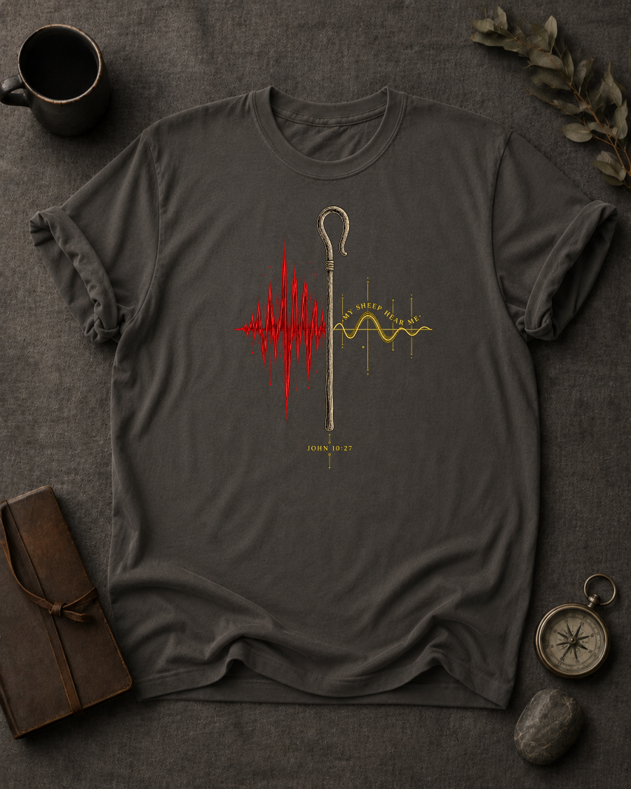 My Sheep Hear My Voice – John 10:27 Christian T-Shirt in Pepper - Comfort Colors 1717 | To His Glory Club