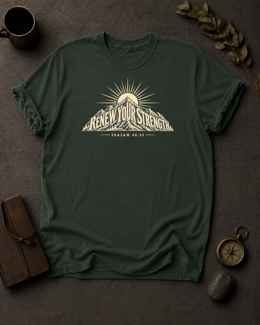 Renew Your Strength Isaiah 40:31 Christian T-Shirt in Ivory - Comfort Colors 1717 | To His Glory Club
