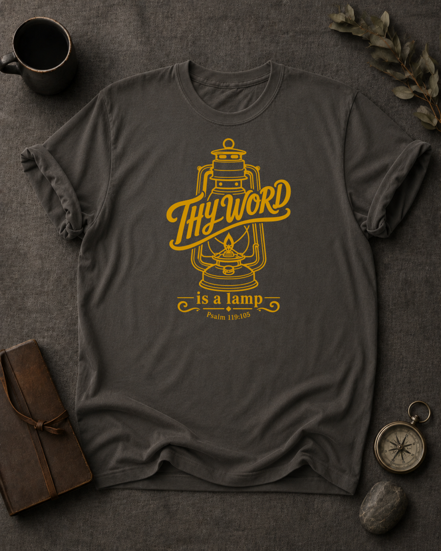 Thy Word Is a Lamp Psalm 119:105 Christian T-Shirt in Granite - Comfort Colors 1717 | To His Glory Club