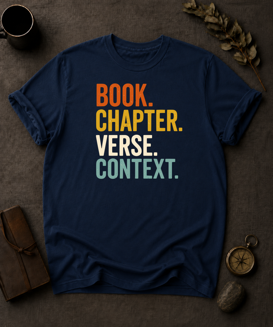 Book Chapter Verse Context Christian T-Shirt - size guide