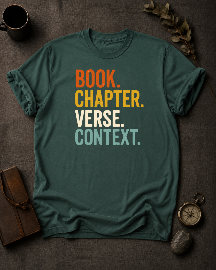 Book Chapter Verse Context Christian T-Shirt - available color options