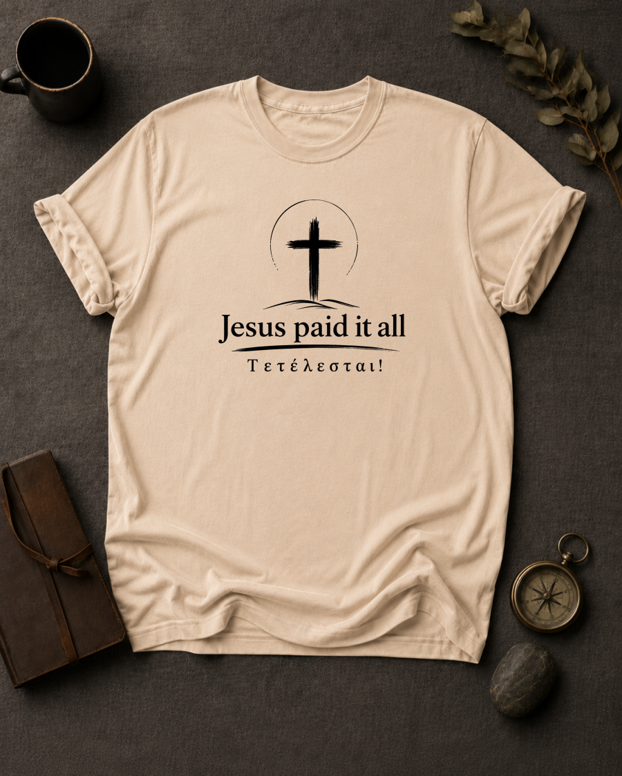 Jesus Paid It All Christian T-Shirt - Comfort Colors 1717 fabric detail