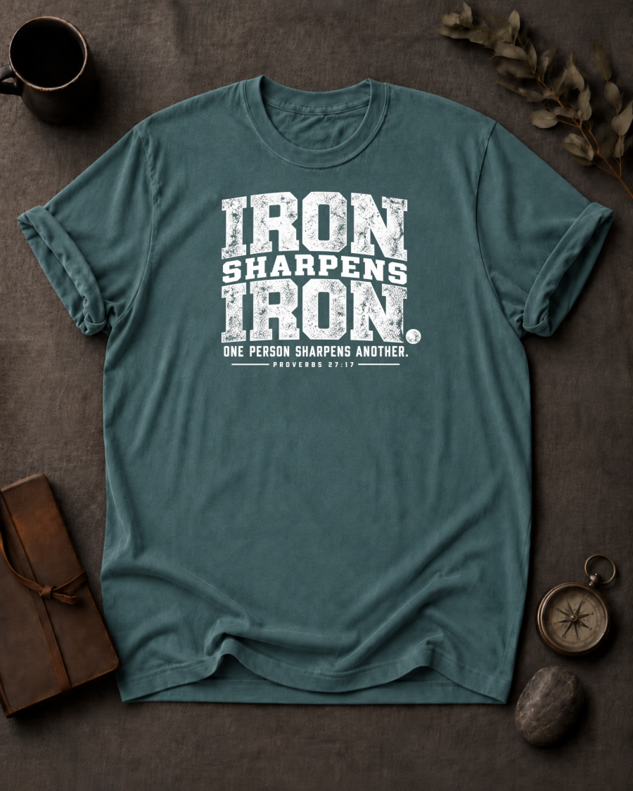 Iron Sharpens Iron Christian T-Shirt - Blue Spruce Comfort Colors 1717