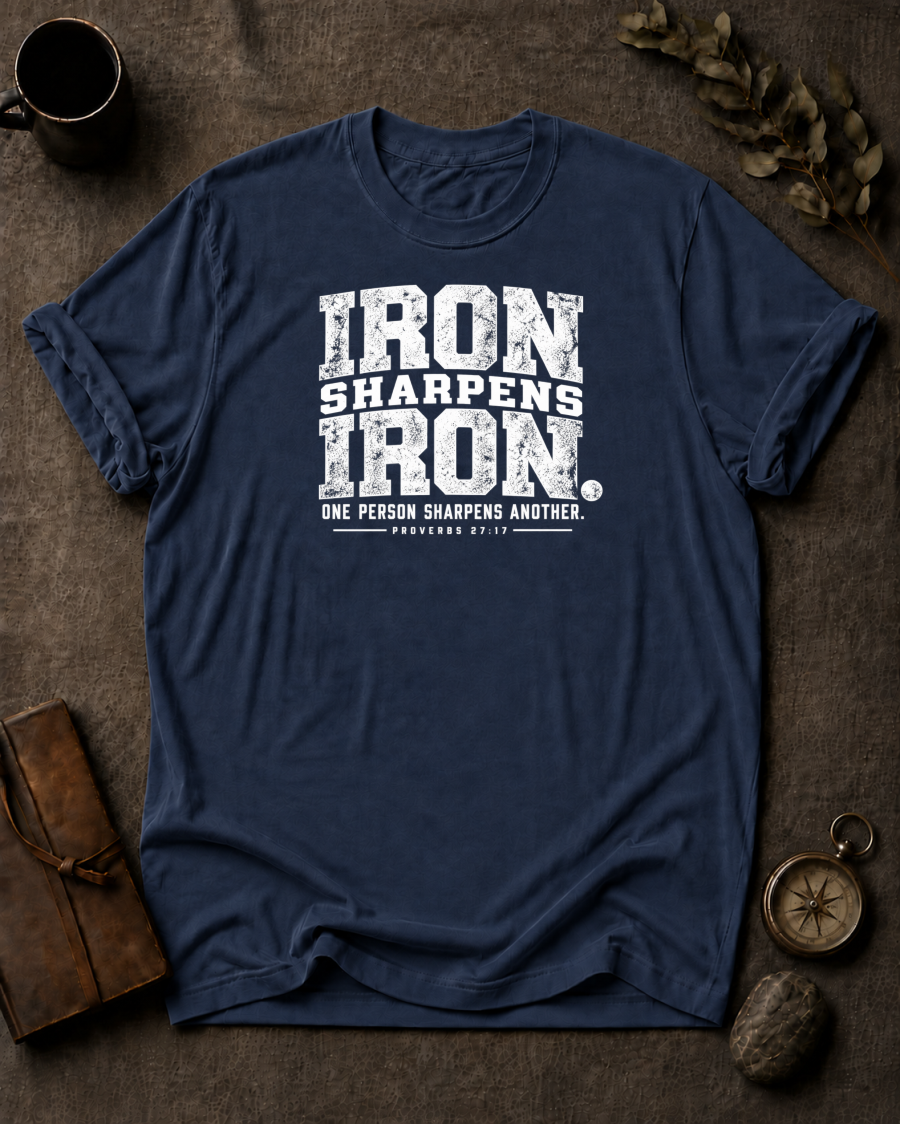 Iron Sharpens Iron Christian T-Shirt - Navy Comfort Colors 1717