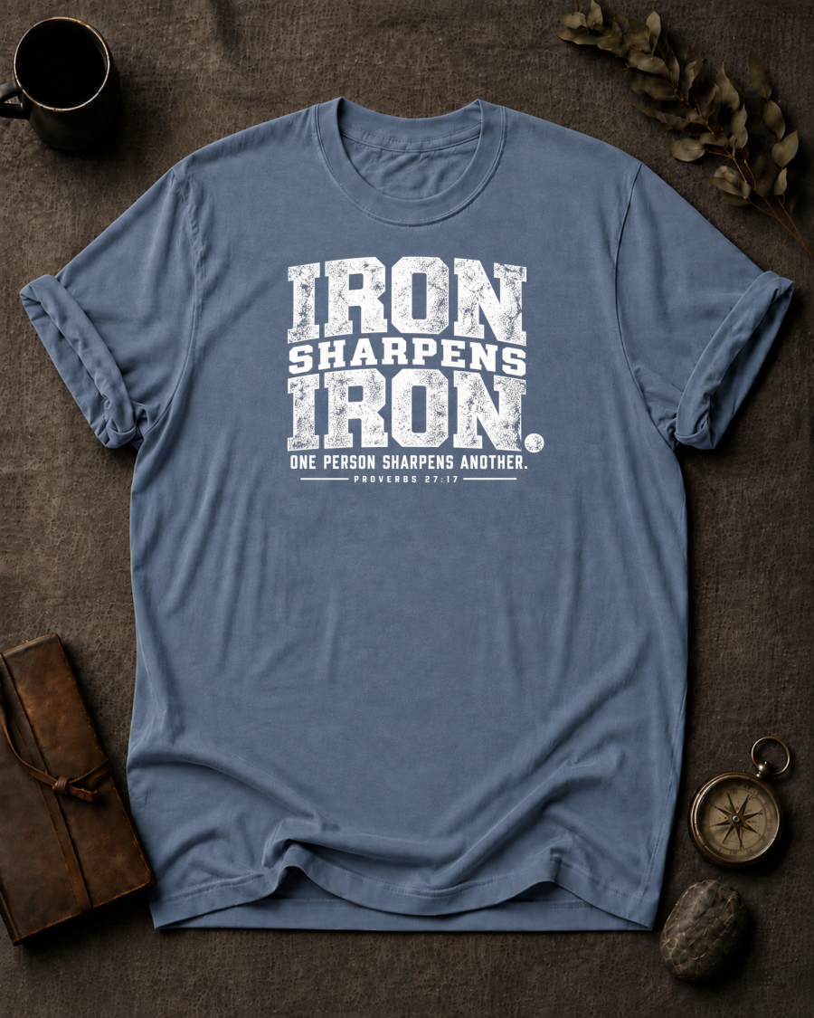 Iron Sharpens Iron Christian T-Shirt - Blue Jean Comfort Colors 1717