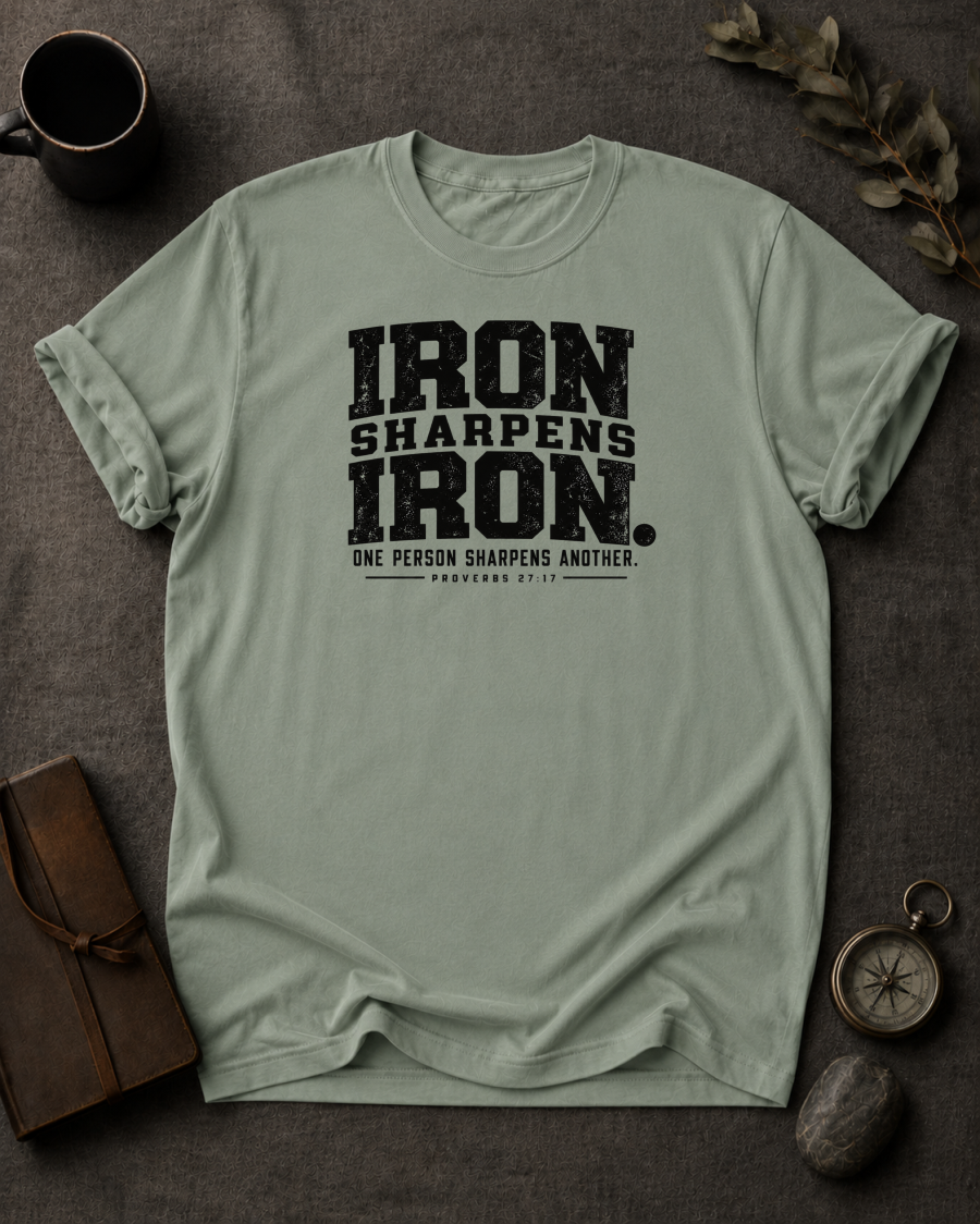 Iron Sharpens Iron Christian T-Shirt - Bay Comfort Colors 1717