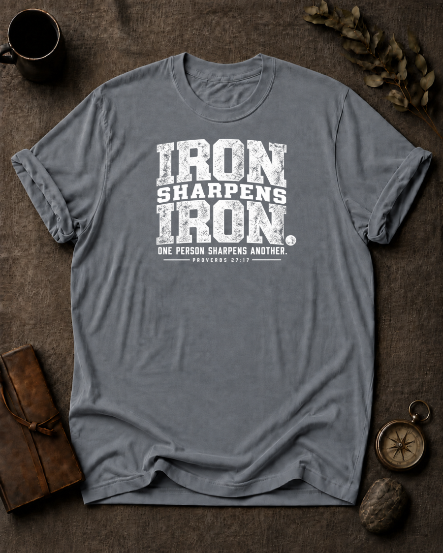 Iron Sharpens Iron Christian T-Shirt - Granite Comfort Colors 1717