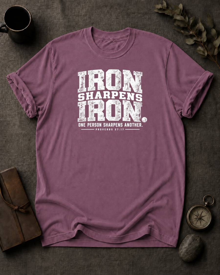Iron Sharpens Iron Christian T-Shirt - Berry Comfort Colors 1717