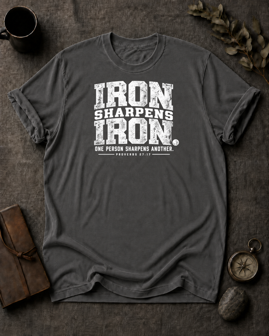 Iron Sharpens Iron Christian T-Shirt - Pepper Comfort Colors 1717