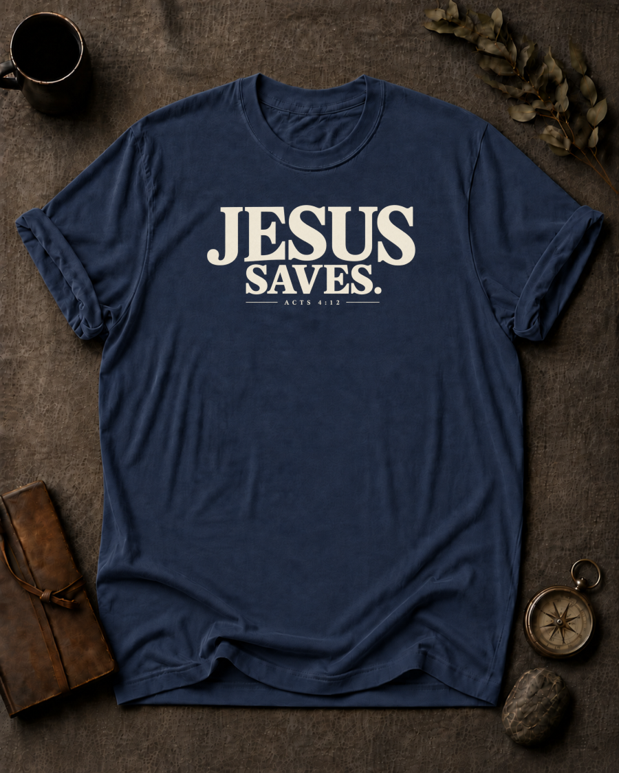 Jesus Saves Christian T-Shirt - Navy Comfort Colors 1717