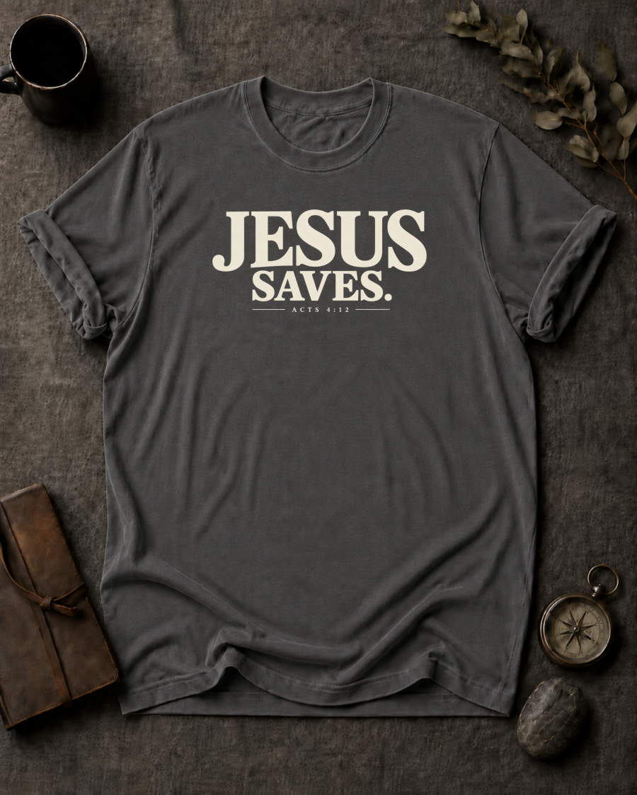 Jesus Saves Christian T-Shirt - Pepper Comfort Colors 1717