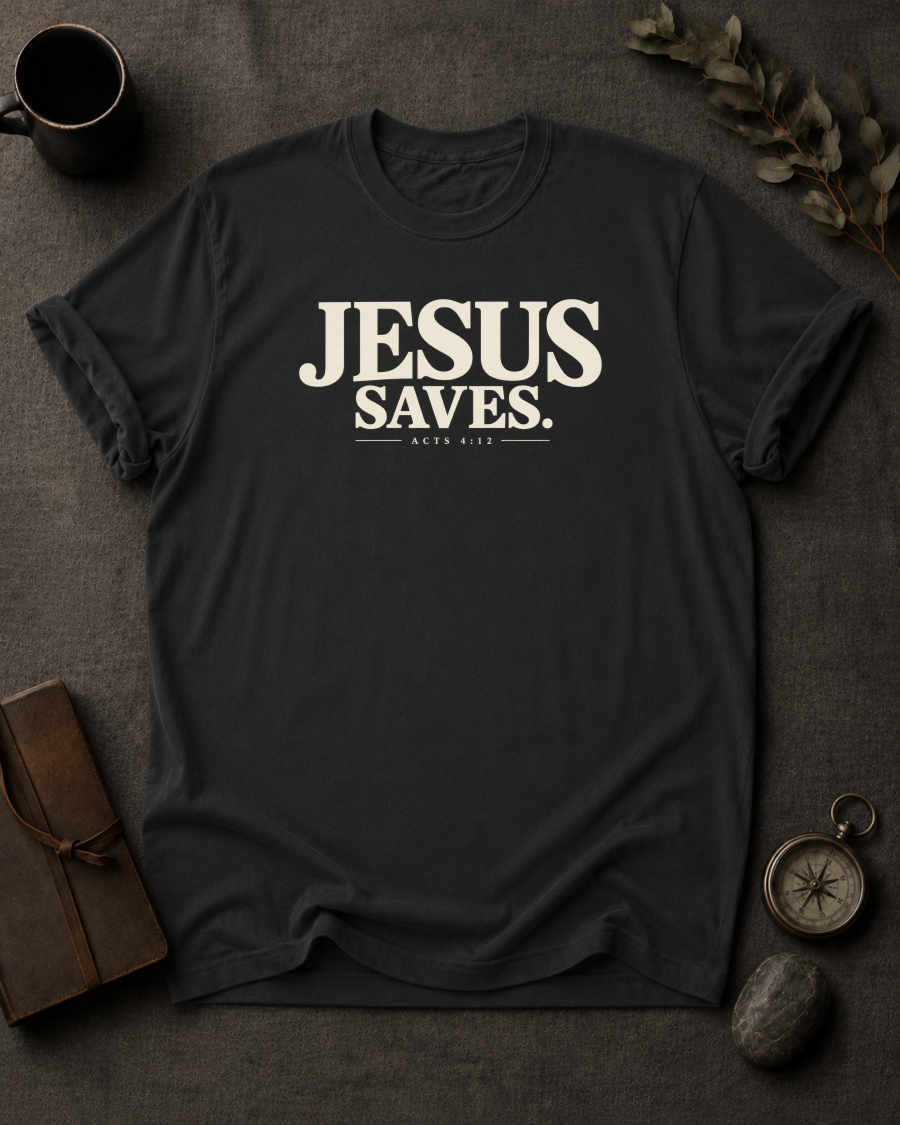 Jesus Saves Christian T-Shirt - Black Comfort Colors 1717