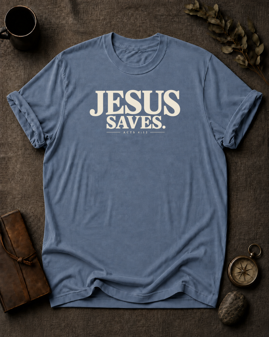 Jesus Saves Christian T-Shirt - Blue Jean Comfort Colors 1717