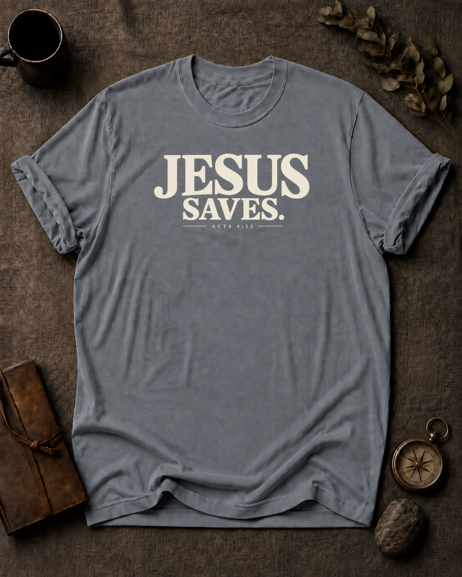 Jesus Saves Christian T-Shirt - Granite Comfort Colors 1717