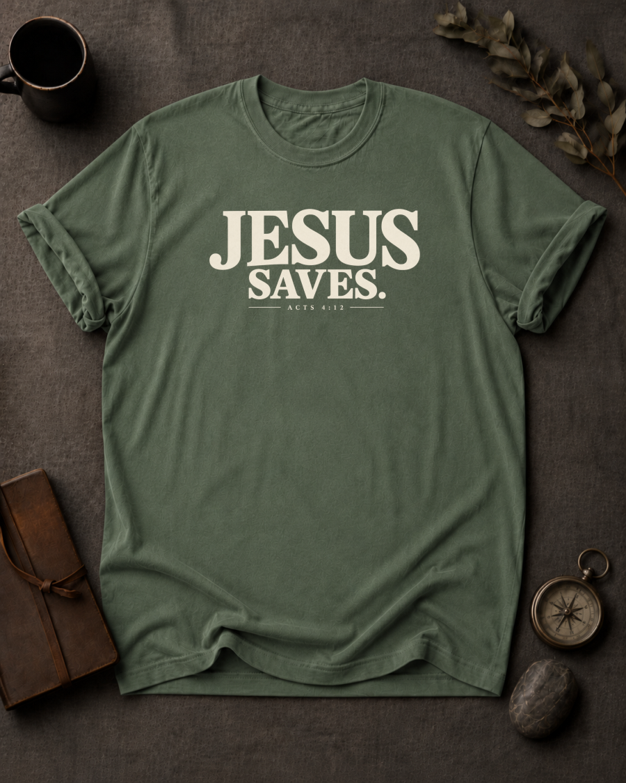 Jesus Saves Christian T-Shirt - Moss Comfort Colors 1717