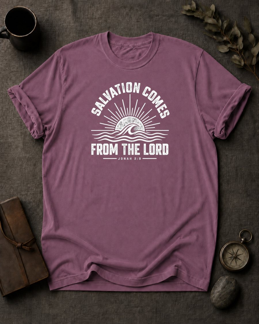 Salvation Comes Christian T-Shirt - Berry Comfort Colors 1717