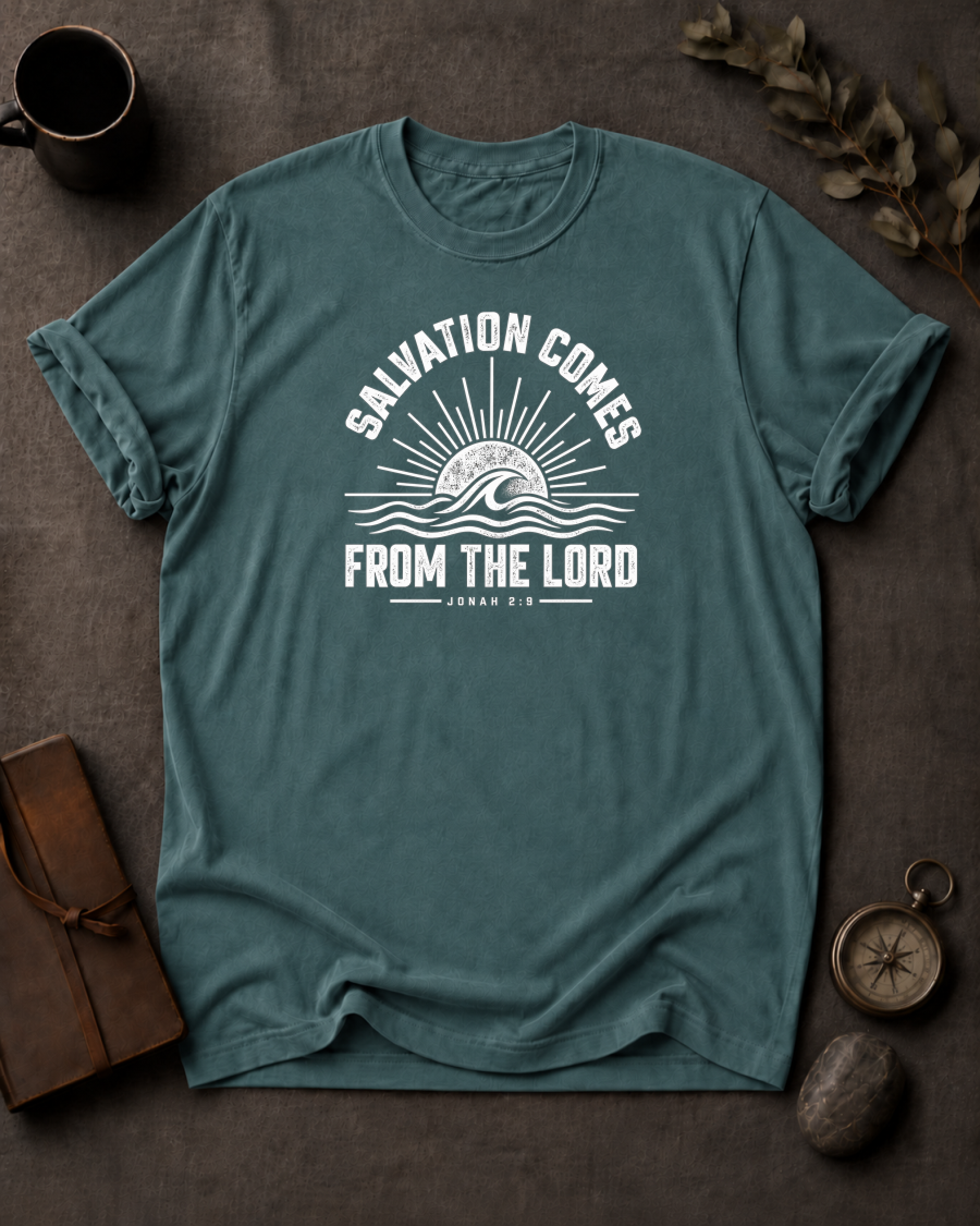 Salvation Comes Christian T-Shirt - Blue Spruce Comfort Colors 1717