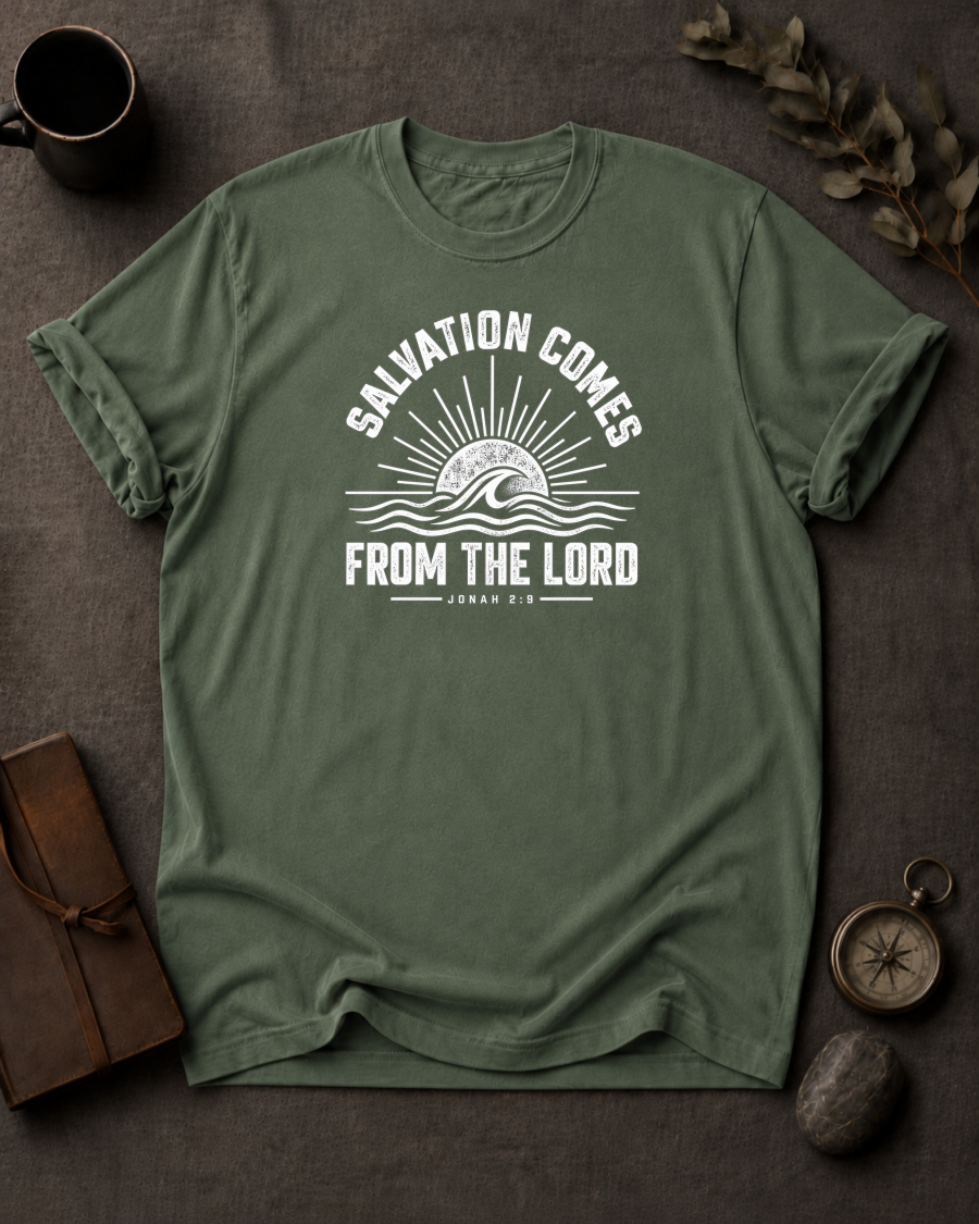 Salvation Comes Christian T-Shirt - Moss Comfort Colors 1717
