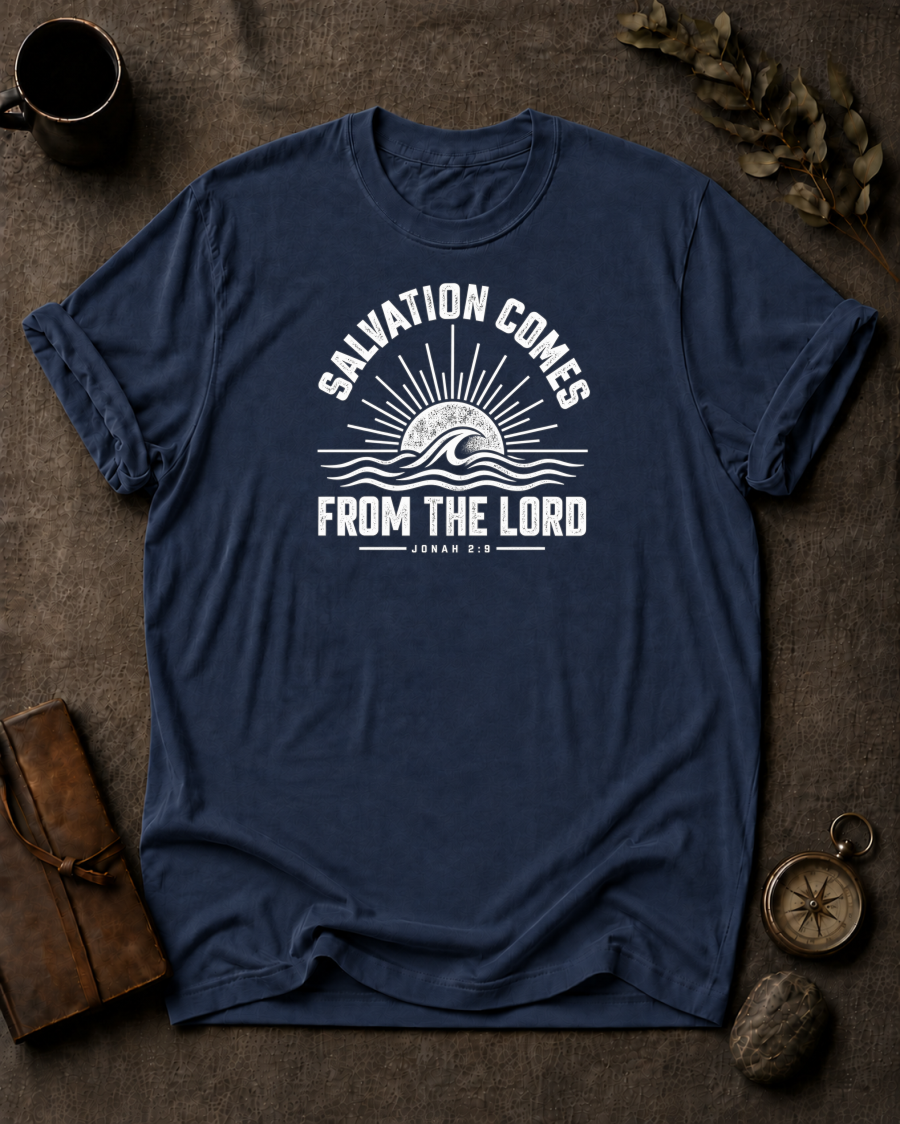 Salvation Comes Christian T-Shirt - Navy Comfort Colors 1717