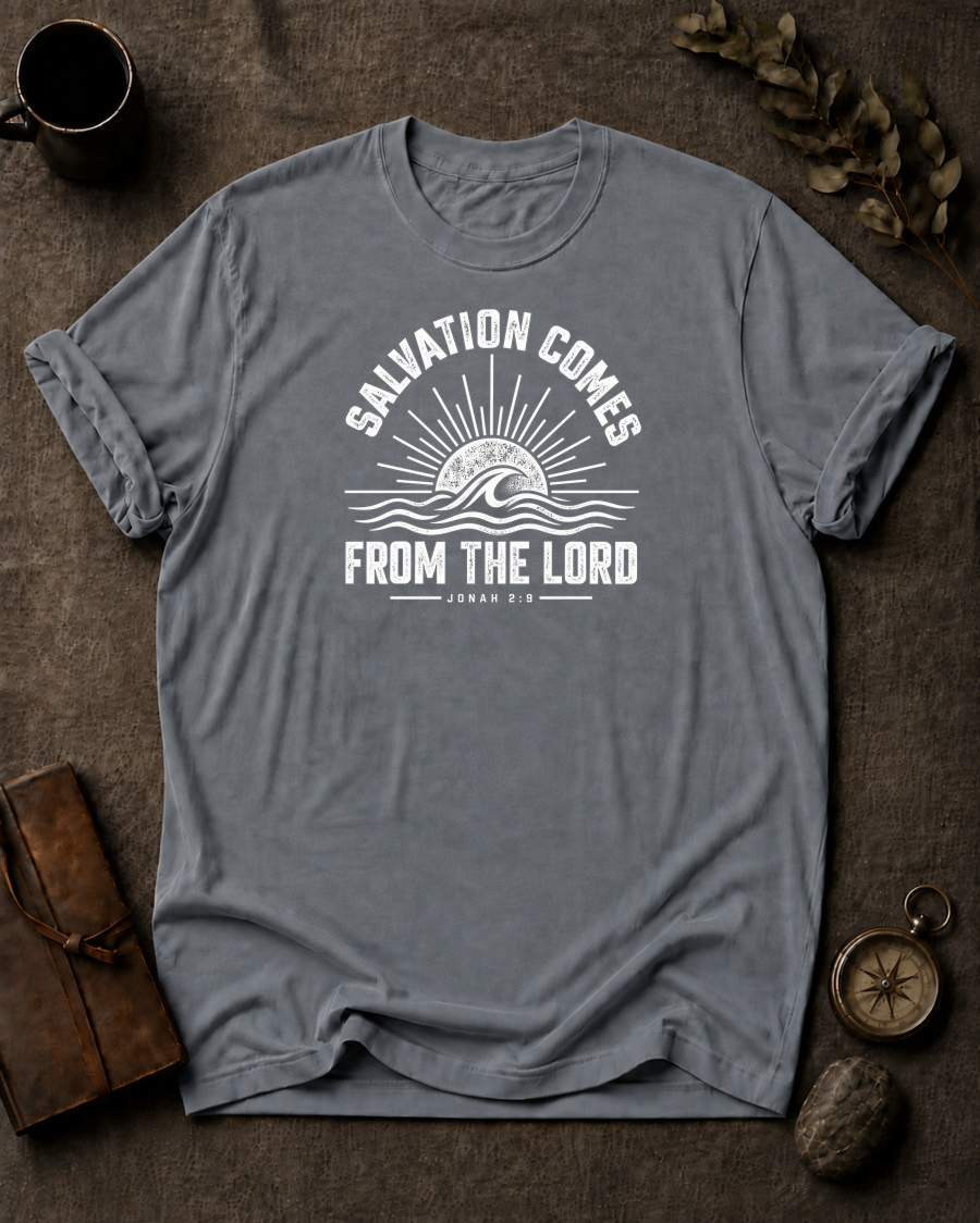 Salvation Comes Christian T-Shirt - Granite Comfort Colors 1717