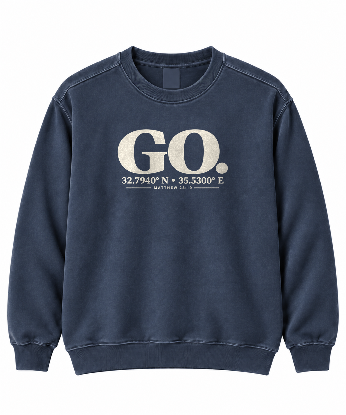 Great Commission Christian crewneck sweatshirt with Galilee coordinates, Comfort Colors 1566 - To His Glory Club