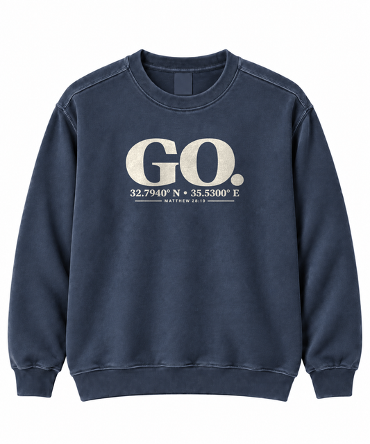 Great Commission Christian crewneck sweatshirt with Galilee coordinates, Comfort Colors 1566 - To His Glory Club