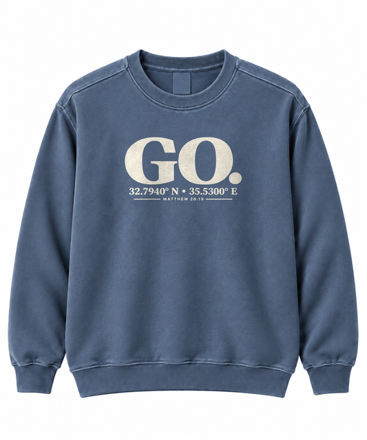 GO. Christian sweatshirt inspired by Matthew 28:19 and the Great Commission - To His Glory Club