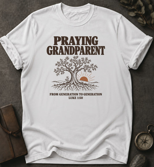 Praying Grandparent Christian T-Shirt in White - Comfort Colors 1717 | To His Glory Club