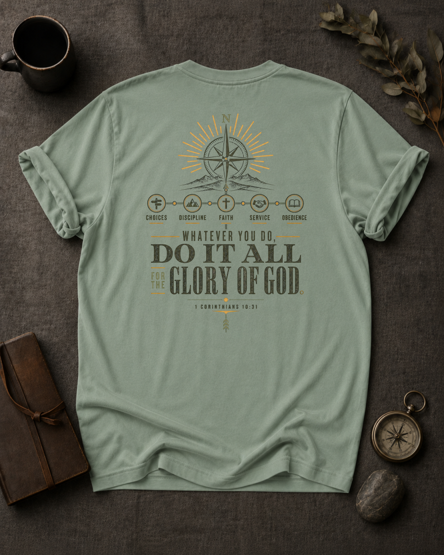 All for His Glory Christian T-Shirt in Bay - Comfort Colors 1717 (back view)