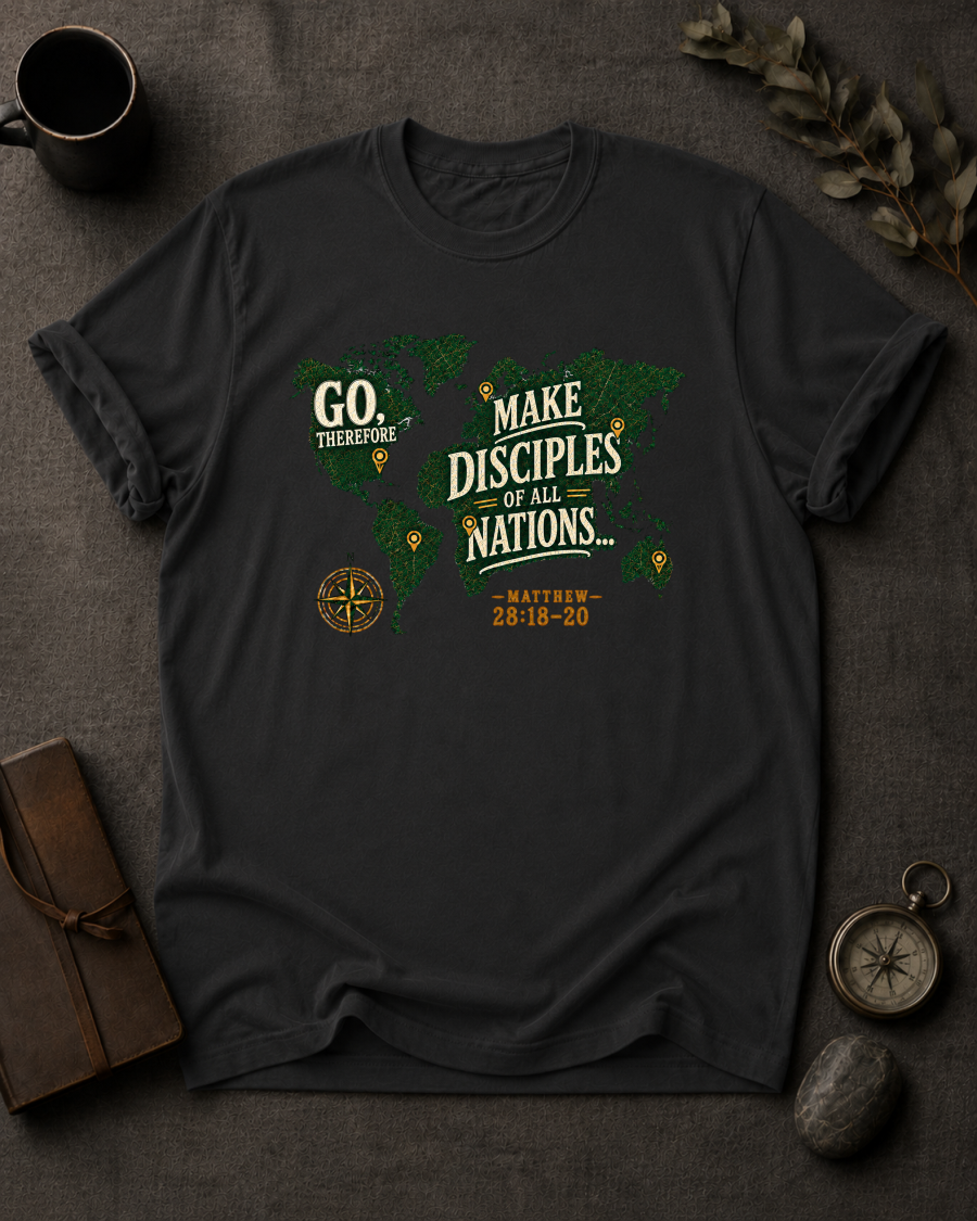 Go Therefore Christian T-Shirt in Black - Comfort Colors 1717
