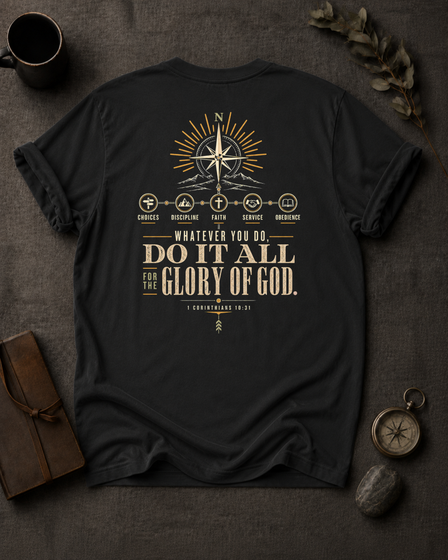 All for His Glory Christian T-Shirt in Black - Comfort Colors 1717 (back view)