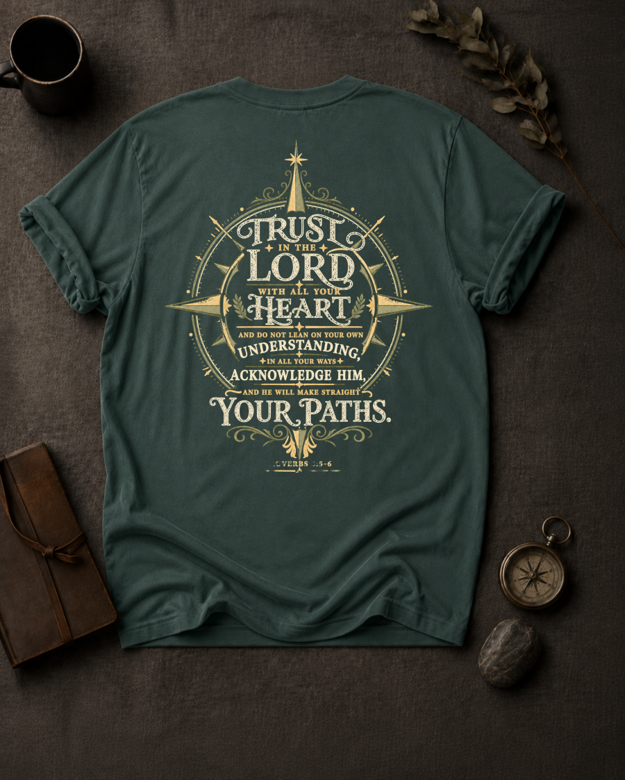 Trust the Lord Christian T-Shirt in Blue Spruce - Comfort Colors 1717 (back view)