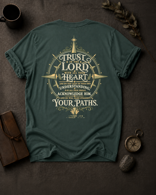 Trust the Lord Christian T-Shirt in Blue Spruce - Comfort Colors 1717 (back view)