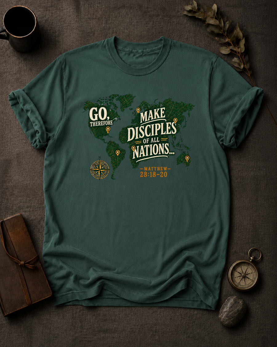 Go Therefore Christian T-Shirt in Blue Spruce - Comfort Colors 1717