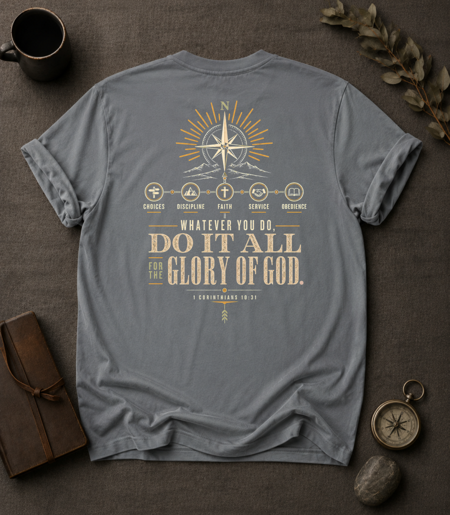 All for His Glory Christian T-Shirt in Granite - Comfort Colors 1717 (back view)