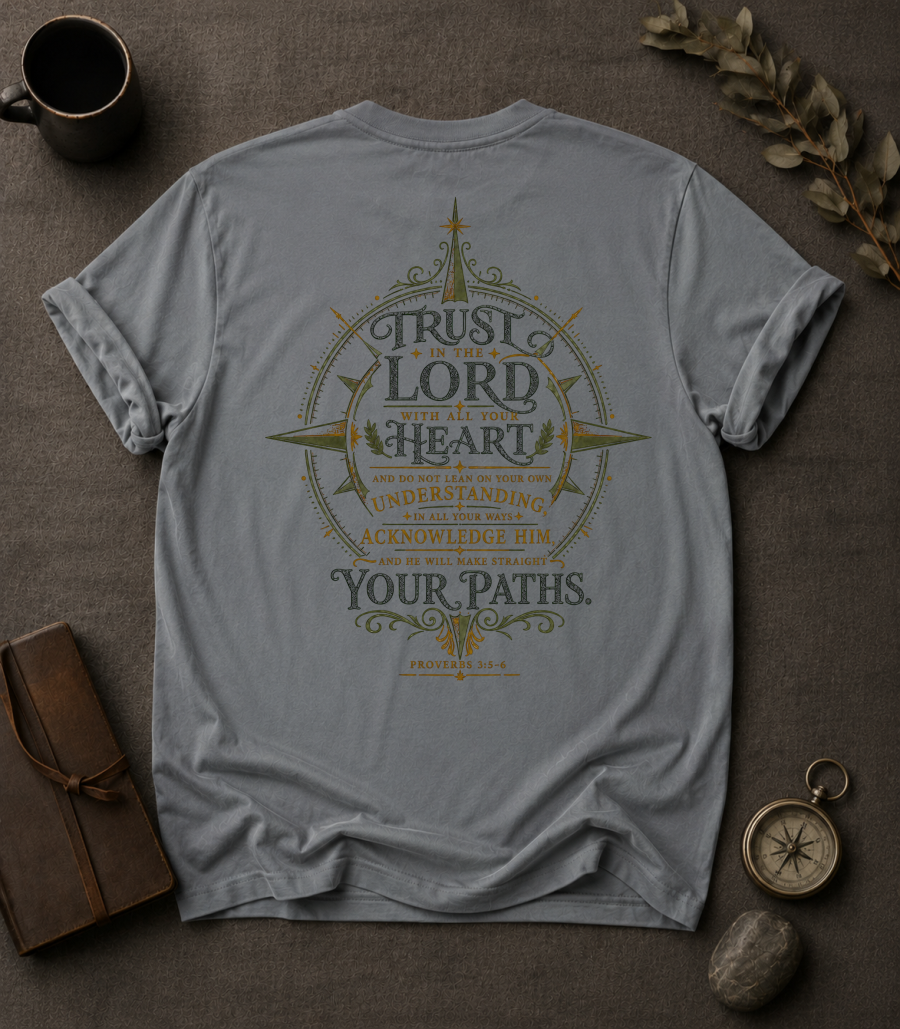 Trust the Lord Christian T-Shirt in Granite - Comfort Colors 1717 (back view)
