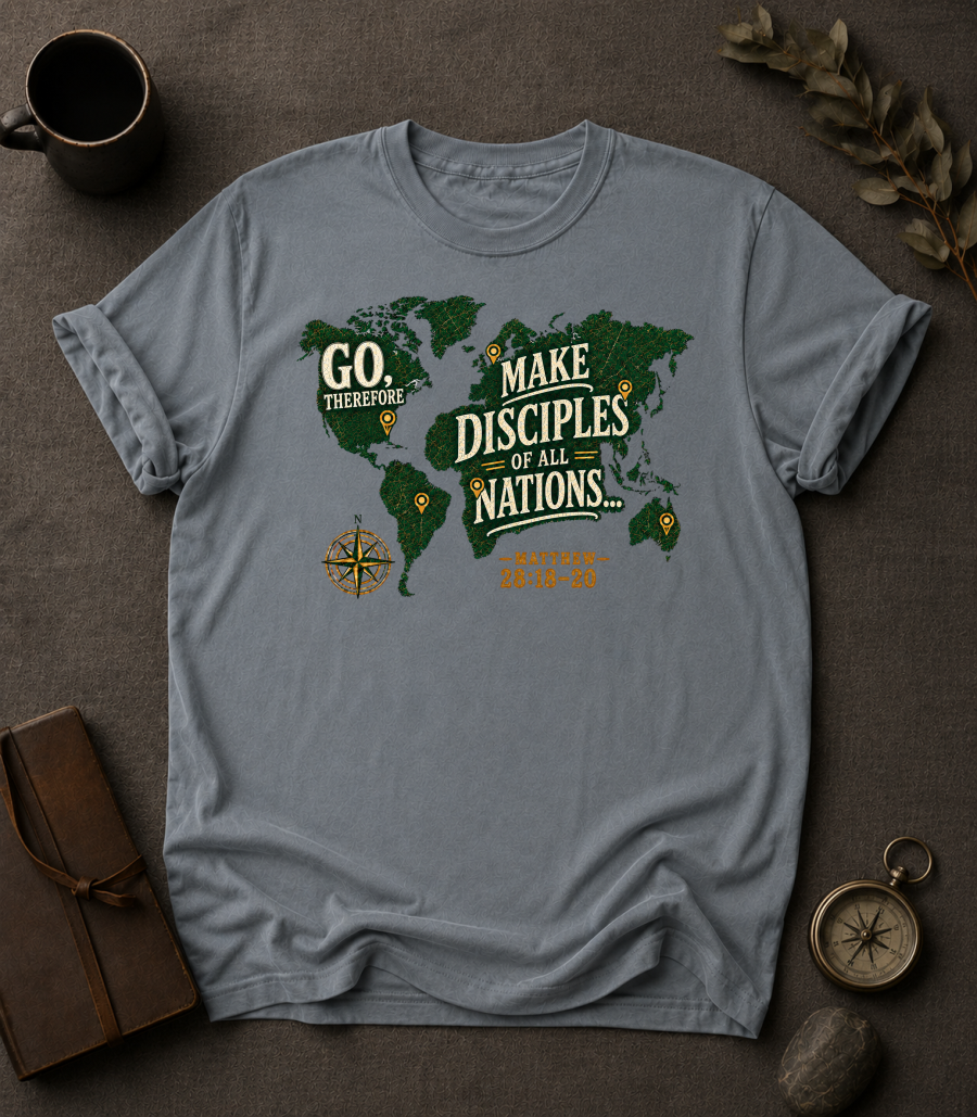 Go Therefore Christian T-Shirt in Granite - Comfort Colors 1717