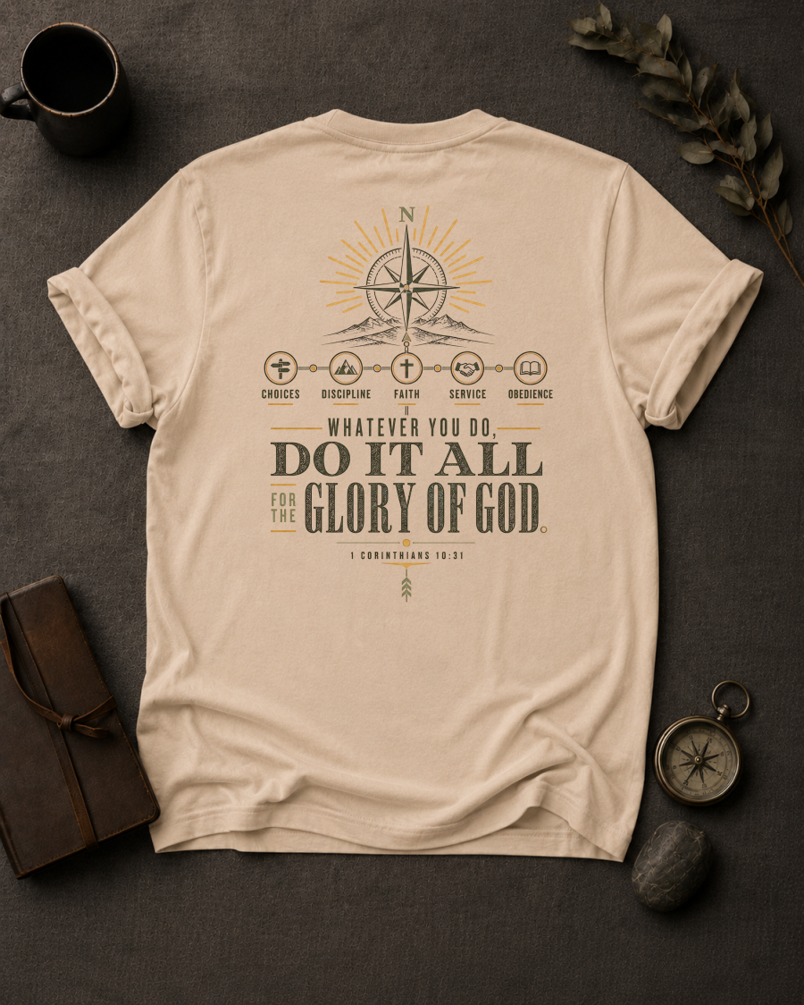 All for His Glory Christian T-Shirt in Ivory - Comfort Colors 1717 (back view)