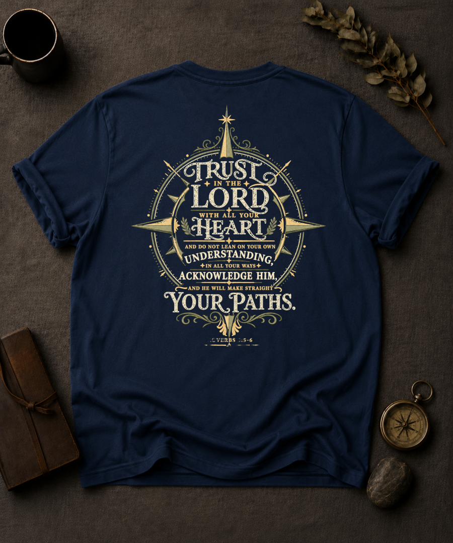Trust the Lord Christian T-Shirt in Navy - Comfort Colors 1717 (back view)