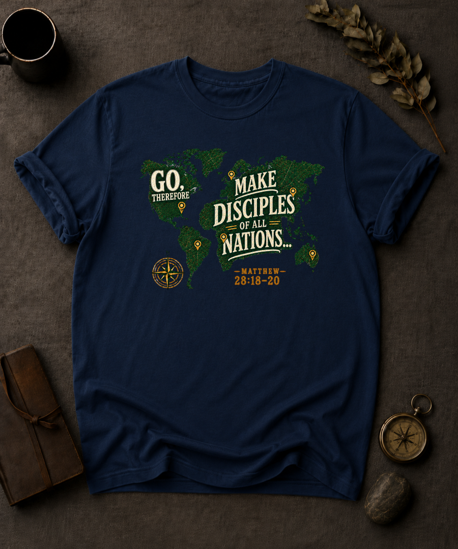 Go Therefore Christian T-Shirt in Navy - Comfort Colors 1717